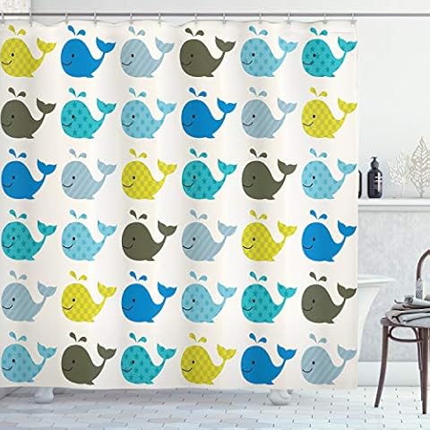 ABAKUHAUS Colourful Whales Shower Curtain Set Cover