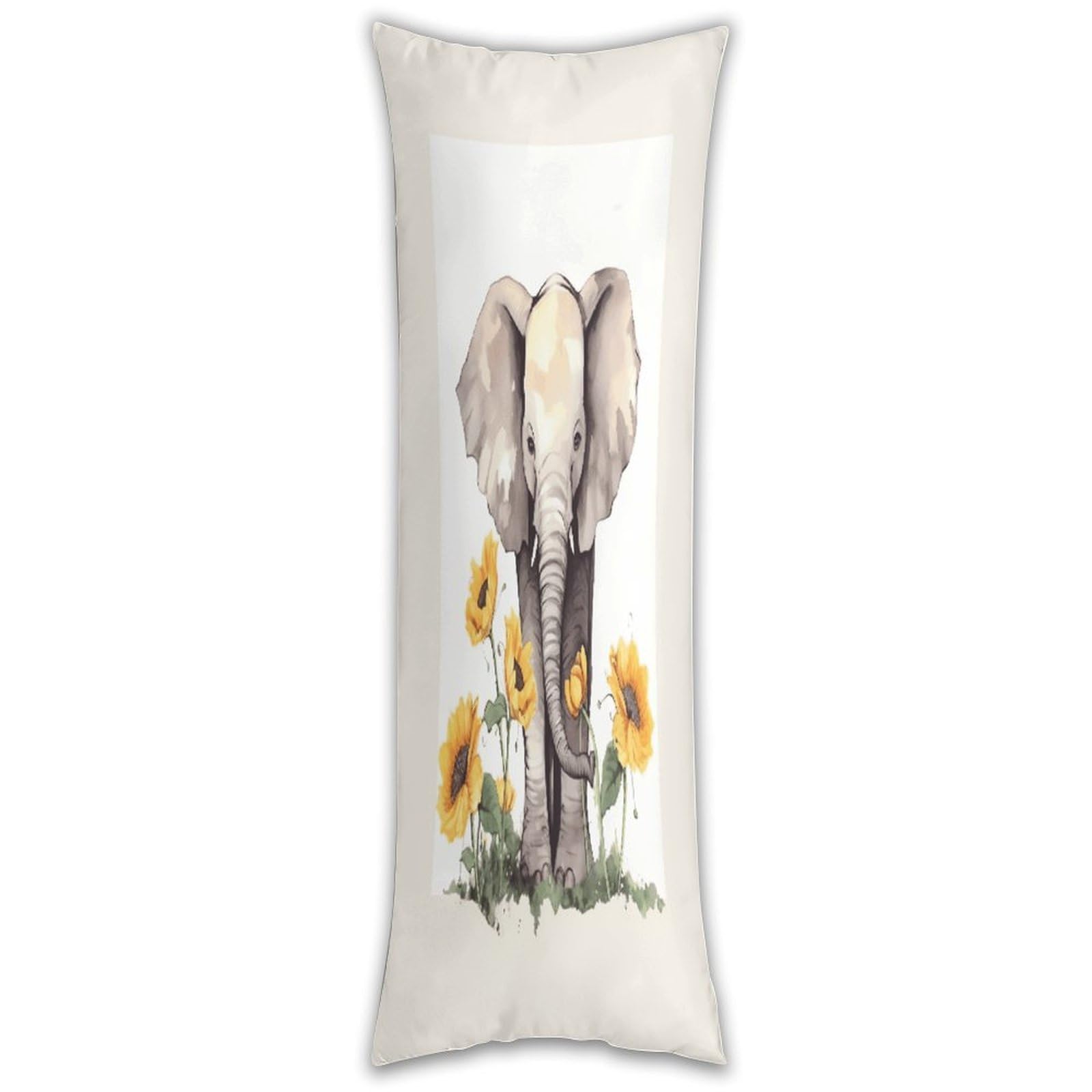 Elephant and Sunflower Long Pillow Case with Zipper Ultra Soft Microfiber Long Pillow Cover Breathable Body Pillow Protector Soft Wrinkle Pillowcase for Bed Sofa Bedroom 53 X 19 in