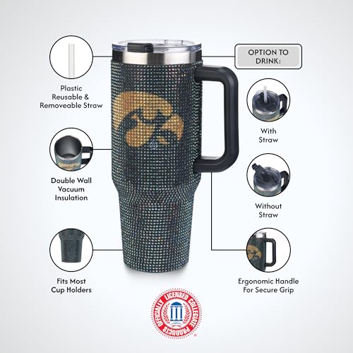 Image of The Memory Company Officially Licensed 40oz TC Bling Game Day Tumbler with Vintage Logo, University of Iowa