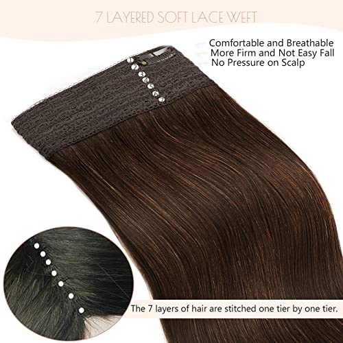 Medium Brown Invisible Wire Hair Extensions Real Human Hair Loxxy 14 Inch Adjustable Fish Line Hair 14 Inch 75G Clip Hair Extensions With Transparent Line #TOP3
