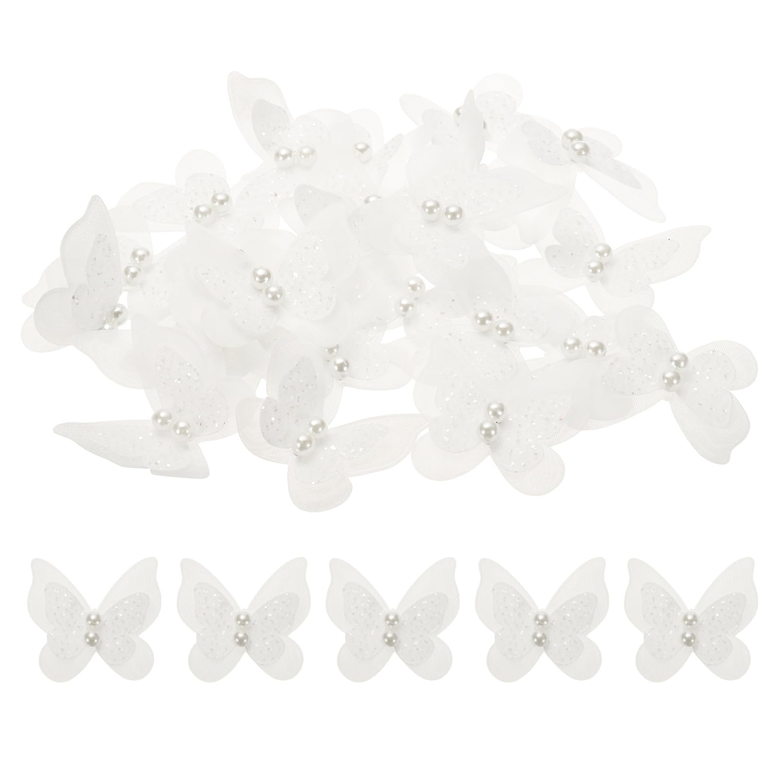 sourcing map 25pcs Butterfly for Craft, 45x40mm 3D Organza Butterfly Embroidered Lace Trim Double Layers Applique Sewing Craft for DIY Wedding Bride Hair Accessories Hat Bag, White