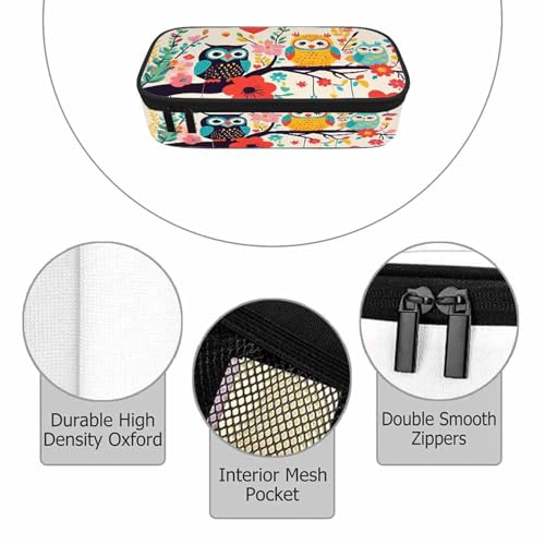 Image of Owls Pencil Bag Colorful Owl Branches Birdcage Flower Butterfly Big Capacity Pencil Case Pencil Pouch Pen Bag School Students Boy Girl
