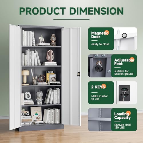 Image of Letaya Metal Garage Storage Cabinets with Lock Door and Adjustable Shelves, Steel Tool Cabinets for Home,Office,Warehouse Organisieren (Gery White, 72 inch H)