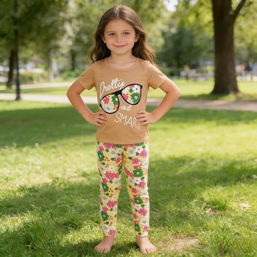 Image of 4-7T Kids Toddler Girls Print Outfits Short sleeved Flower Printed Top+Flower Print Pants Set