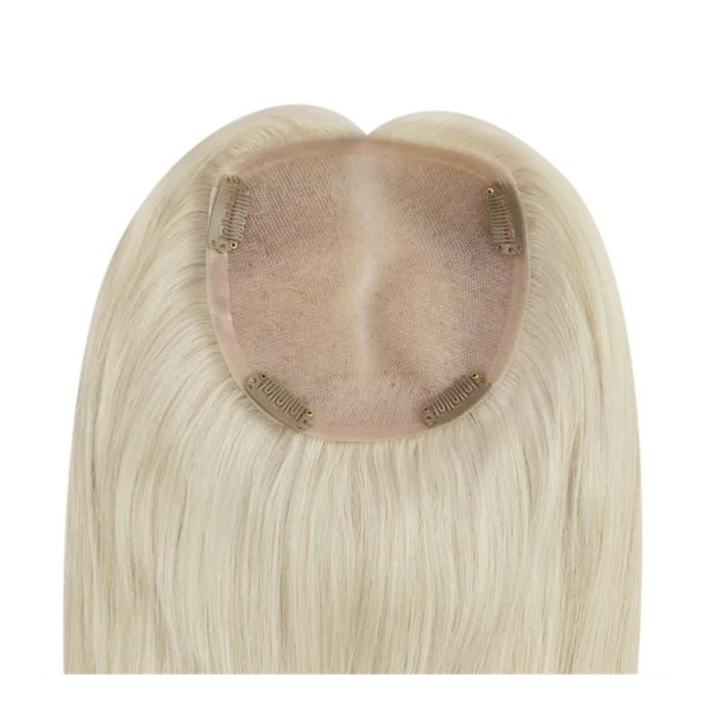 Topper for capelli umani lisci setosi biondo platino, base MoNo e PU | Toppers for capelli for donne, veri capelli umani, base larga 5x5 pollici, coprono il diradamento(10inches(25cm))