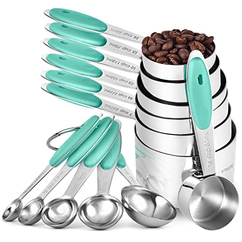 Image of U-Taste Measuring Cups Spoons Set, 18 /8 Stainless Steel, 12Pcs, Aqua Sky