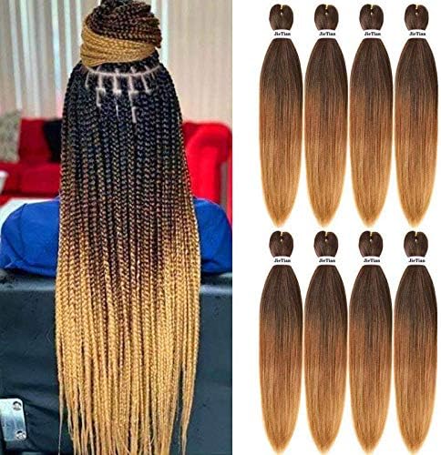 Pre Stretched Braiding Hair Ombre 30 Inch 8 Packs Synthetic Crochet Braids Hot Water Setting Professional Soft Yaki Texture Synthetic Hair Extensions(1B/30/27)