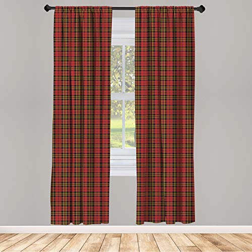 ABAKUHAUS À Carreaux Ensemble de 2 Panneaux de Rideaux, Old Britannique Celtic, Traitement de Fenêtre Léger, 150 cm x 175 cm, Rouge Noir Jaune Cover