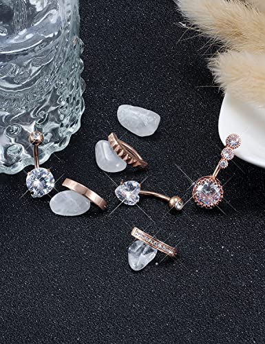 Eakxnig 14G Belly Button Ring Surgical Steel Dangle Belly Rings Snake Glow Dark Round Cubic Zirconia Navel Barbell Body Piercing Jewelry For Women 3/8Inch 10Mm Silver,Rose,Purple,Black Men Belly Ring #TOP6