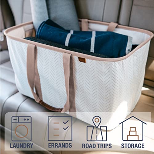 Clevermade Collapsible Fabric Laundry Basket - Premium Foldable Pop-Up Storage Bin - Space Saving Hamper Tote With Long Handles, 2 Pack, Mocha #TOP5
