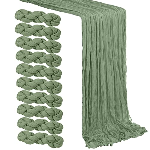 10 Packs Cheesecloth Gauze Table Runner Sage Green Cheese Cloth Table Runners 35 X 120 Inches Gauze Table Runner Vintage Boho Cheesecloth Runners For Party,Wedding,Bbq,Bridal Shower Decorations #TOP16