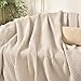 PHF 400GSM 100% Washed Cotton Waffle Weave Blanket, Cozy Breathable Skin-Friendly Throw King Size for All Season,Luxury Fall Layer Bedspread for Couch Bed Sofa,Elegant Home Decor,Natural,104