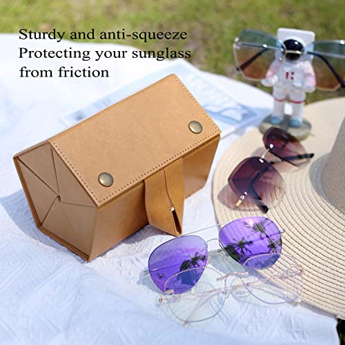 Image of Sunglass Case for Men or Women Hard Multi Eyeglasses Case Box Portable 5 Slot Glasses Organizer Holder Eyewear Bag (Light brown-camel inside)