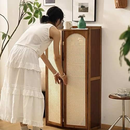 Cache-radiateur en bois et rotin 113 cm avec étagères réglables