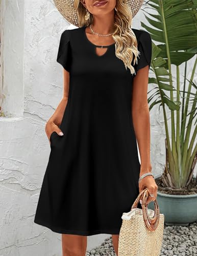 Image of Zeagoo Women's Casual A-Line Dresses with Pockets Summer Floral Tshirt Dress Short Sleeve Mini Dress Flowy Sundresses