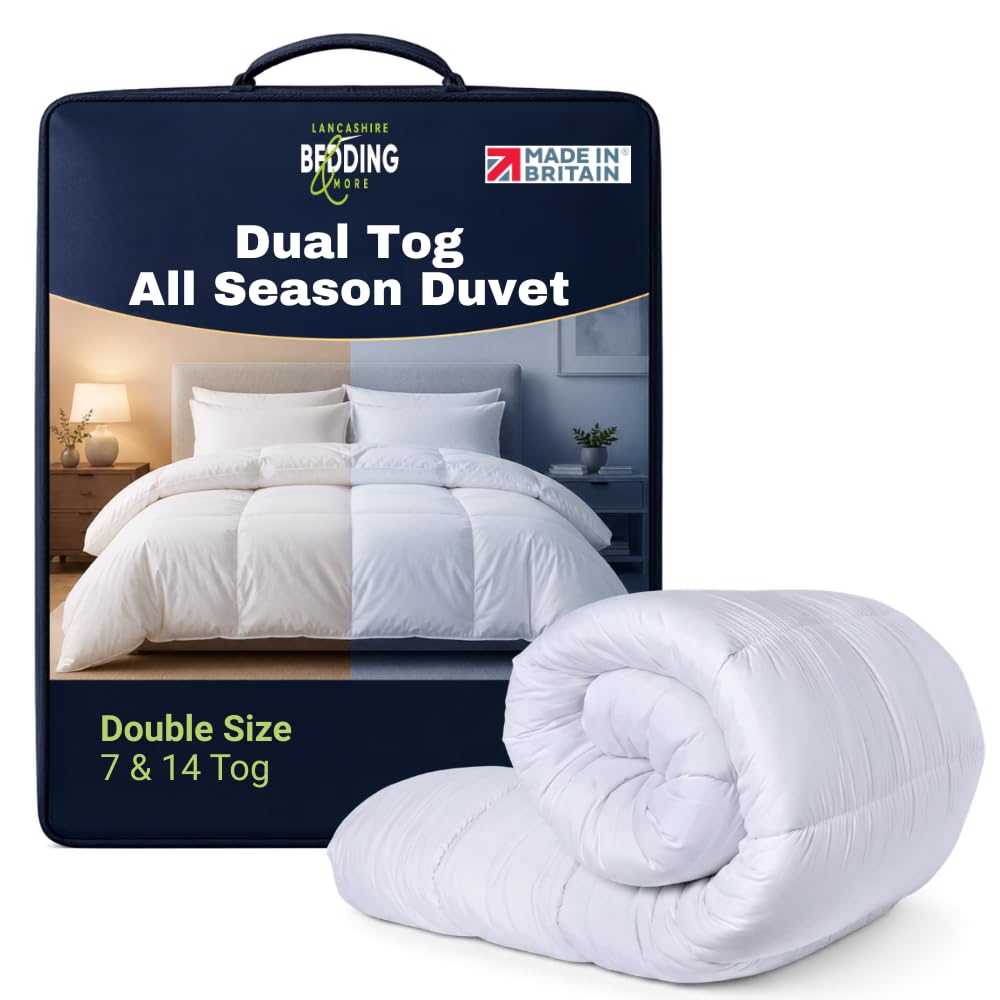 Lancashire Bedding Dual Tog Couples Duvet - Pack of 1 - Hot and Cold Partner Quilt 7 and 14 Tog Split Weight Comforter - Premium Hollowfibre - Home Bedroom All Season Bedding - Double (200x200cm)