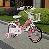 Vélo pour enfant de 3 à 10 ans - Avec panier rose - Siège réglable - Avec frein de serrage avant et frein à main arrière #1