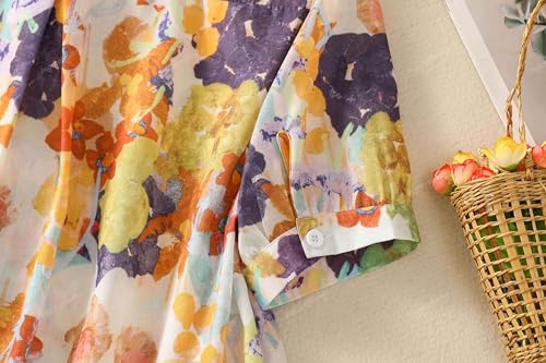 Image of Gufrina Women Mustard Multicolor Floral Print Button-Down Shirt with Elbow Sleeves and Collar Neck in Soft Breathable Fabric Ideal for Casual wear and Relaxed Styling