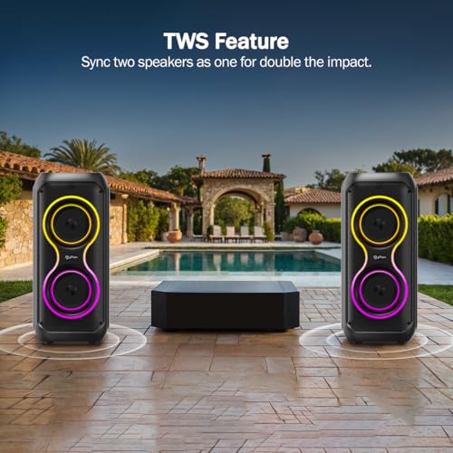 Image of pTron Fusion ONE 48W Bluetooth Party Speaker w /Pristine Stereo Sound, Dual 4 inch Neo Drivers, Rhythmic RGB Lights, 6Hrs Playtime, BT5.3 /Aux /TF Card /USB Playback Modes, Type-C Charging (Jet Black)