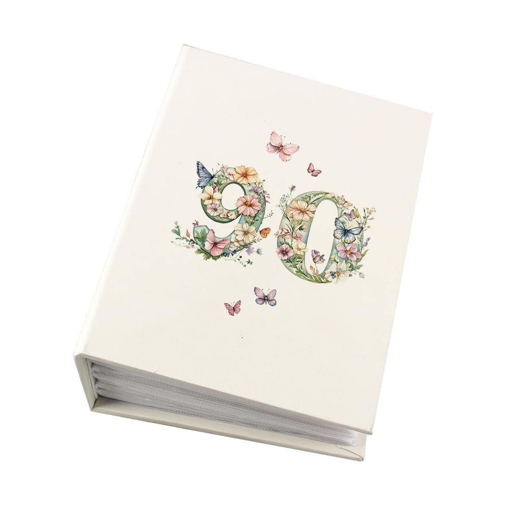 Ukgiftstoreonline Photo Album for 90th Birthday, Butterflies and Flowers Theme, Holds 100 6x4 Photographs, 16.7x12.5cm