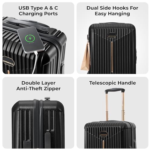 Image of Midnight Voyager Cabin Small 57cm | Trolley Bag Hard Case Polycarbonate, 4 Wheels 360 Degree Wheeling System Luggage, Suitcase for Travel, with Front Laptop Access (Ebony Black)