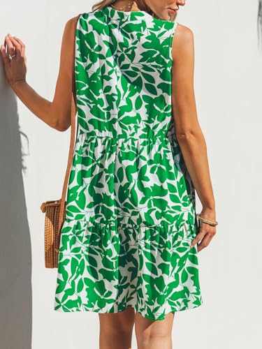 Image of CUPSHE Women's Ruffle Beach Mini Dress Split V Neck A Line Sleeveless Geometric Stripe Tropical Leaf Pattern Summer Dresses