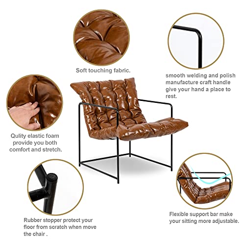 Gia Mid Century Modern Accent Chair For Living Room, Bedroom, And Office, Set Of 1, Upholstered In Brown Pu Leather With Black Metal Base #TOP7
