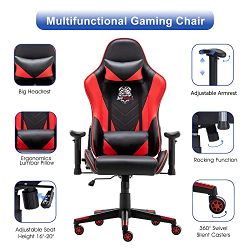 Toszn Ergonomic Video Gaming Chair 400 Lb Weight Capacity, Office Computer Chair With Headrest Lumbar Support, Reclining Racing Chair, Game Chair With Adjustable Armrest, Red #TOP1