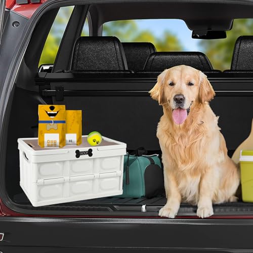 Collapsible Dog Toy Basket with Handles, Dog Stuff Organizer, Portable Pet Storage Bin with Wood Cover for Toys, Snacks and Camping Essentials, Ideal for Car Trunk, RV Trip, Picnic - Image 4