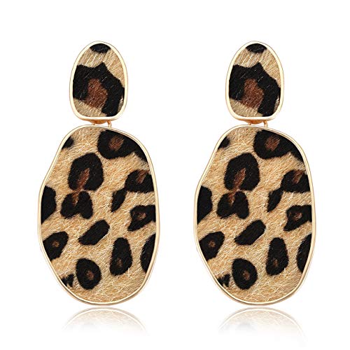 HEIDKRUEGER Leopard Print Earrings Lightweight Geometric Faux Leather Drop Dangle Earring Statement Animal Print Stud Earring for Women