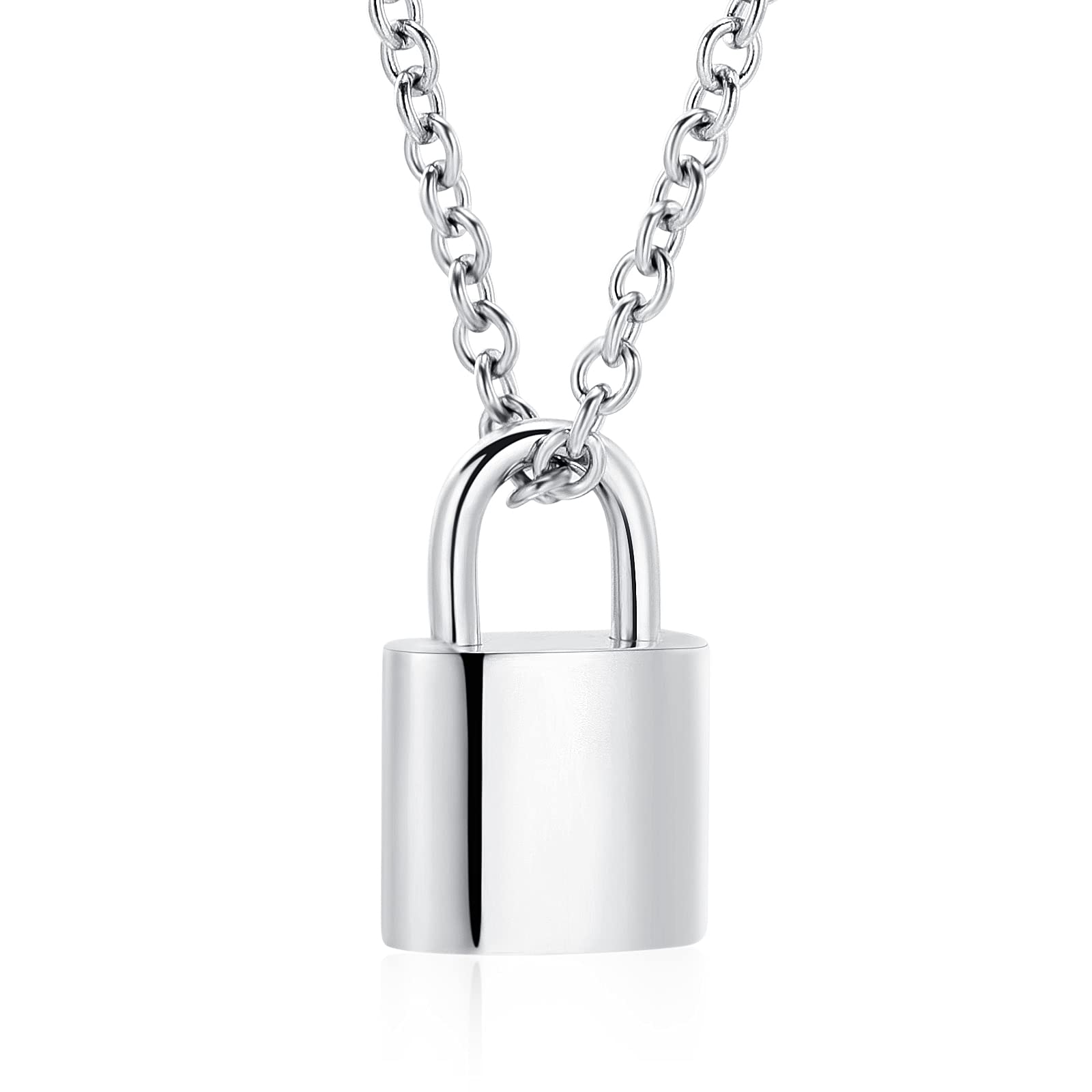 Padlock Cremation Jewelry for Ashes Urn Necklace for Women Men Stainless Steel Keepsake Memorial Punk Lock Pendant Ashes Holder