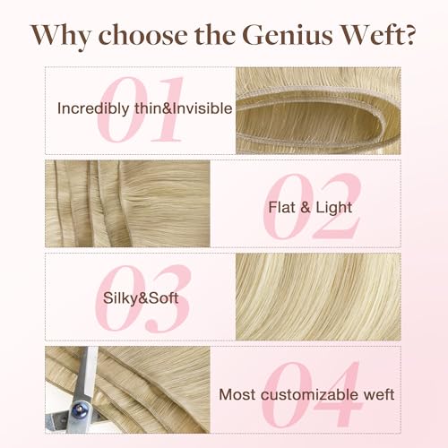 Image of GOO GOO Genius Weft Hair Extensions Human Hair, Sew In Hair Extensions Rooted Remy Weft, 18ET90A Natural Blonde Balayage 24inch 60g, Hand Tied