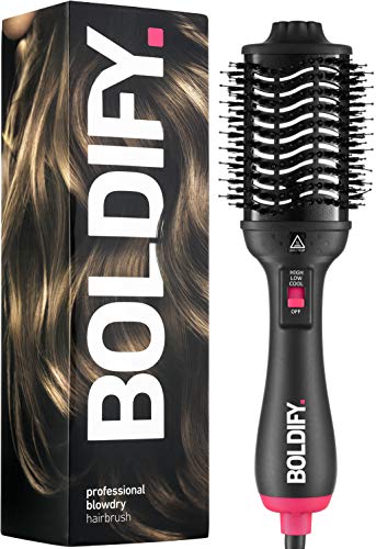 BOLDIFY Professional Blow Dry Brush - for Silky Shiny Curls, Waves, or Straightener - BoarCraftâ¢ Charcoal Infused Hair Dryer Brush w/ Volumtechâ¢, Anti Frizz Advanced ION Generator Technology