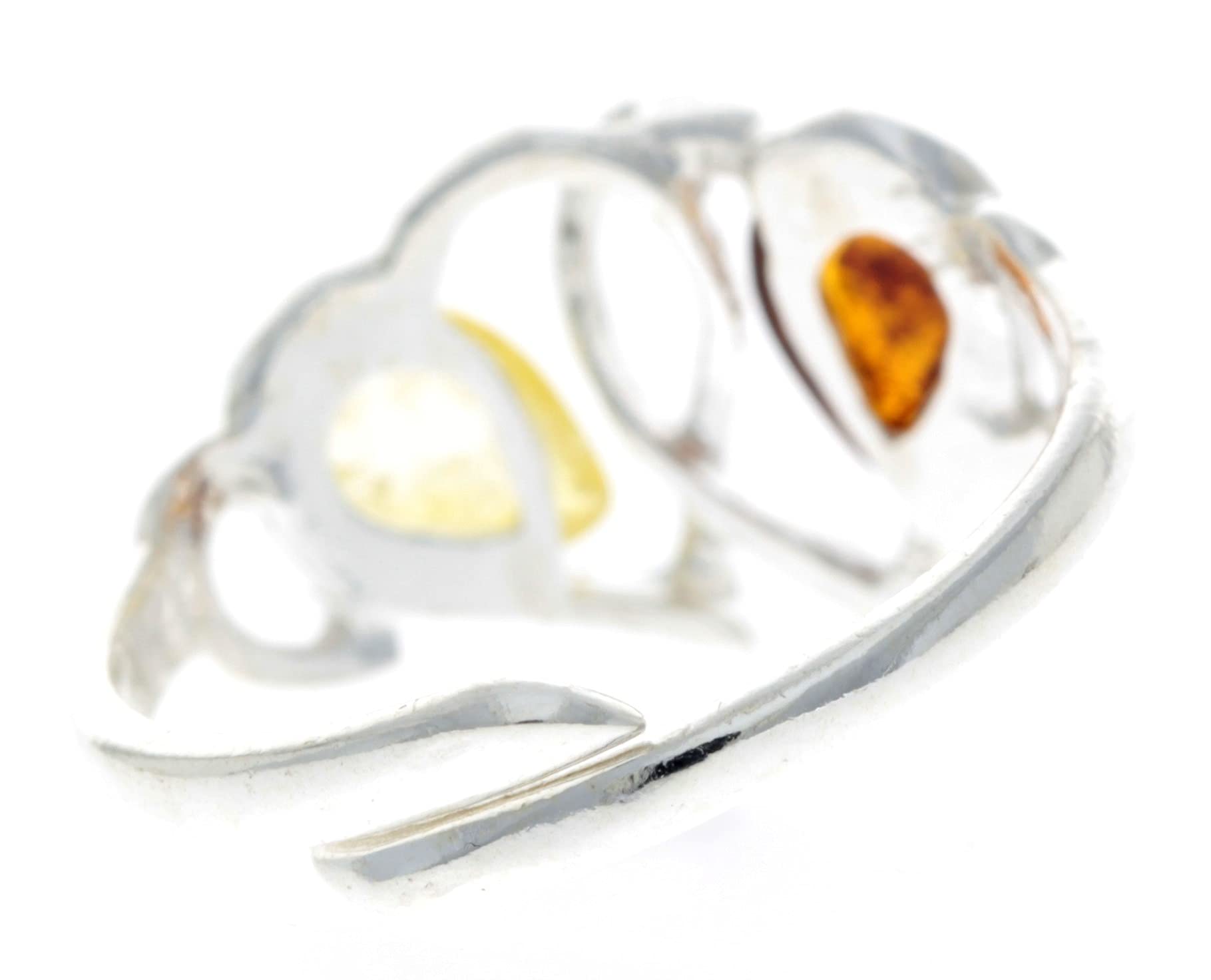 SilverAmber Jewellery Anillo ajustable de plata de ley 925 y ámbar báltico doble corazón – GL713, One-Size, Plata de ley, Ámbar de miel