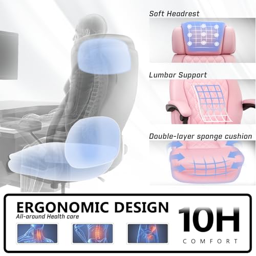Image of 400lbs Executive Office Chair with Foot Rest for Heavy People, Ergonomic Big and Tall Desk Chair with Adjustable Headrest, High Back PU Leather Comfy Heavy Duty Computer Chair with Spring Cushion