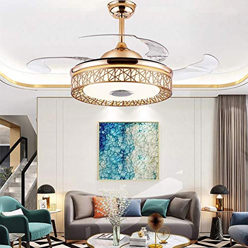 Fandian 42'' Modern Ceiling Fans With Light Smart Bluetooth Speaker Music Player Chandelier 3 Colors 3 Speeds Invisible Blades With Remote Control, Silent Motor With Led Kits thumb #1