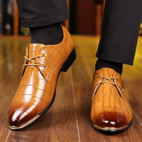 Mens Leather Crocodile Print Oxford Shoes Chunky Heels Rubber Sole Lace Up Cap Toe Dress Shoes Business Formal Prom Derby Shoes Casual Walking Shoes3