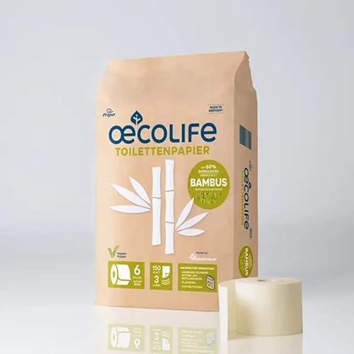 oecolife Toilettenpapier BAMBUS, 3-lagig, 6 Rollen á 150 Blatt, superweich,