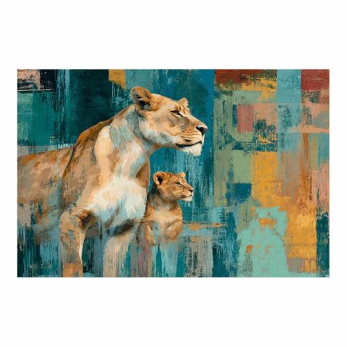 Tableaux Muraux Lion Déco Salon Moderne Affiche Compagnon Lionsine Marron 70x100