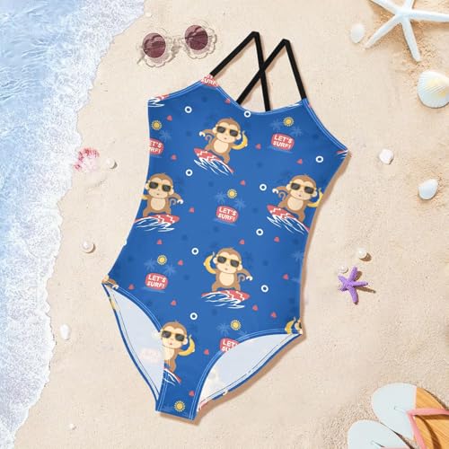 Image of Girls one Piece Swimsuit Summer UPF 50+ Quick Dry Beach Bathing Suit with Straps Swimwear 3-10 Years