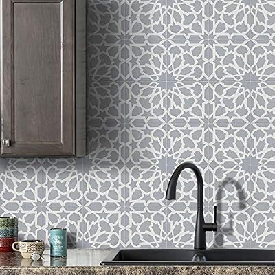 Moroccan Mosaic & Tile House CTP40-03 Bahja 8’’x8’’ Handmade Cement Tile in Gray/White (Pack of 12)