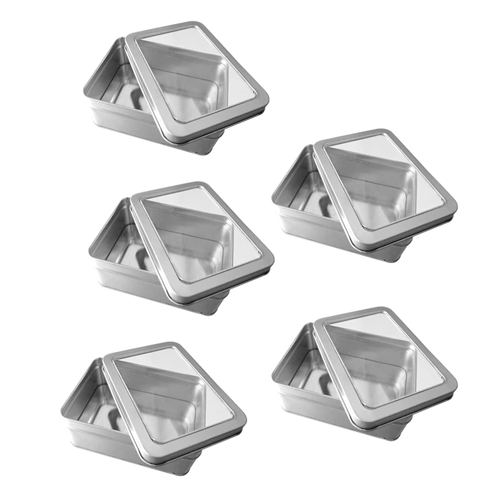 5pcs Rectangular Tin Containers Tea Tin Can Small Tin Metal Cookie Tins Containers with Lids Metal Tins with Candy Tin Spice Containers Empty Tin Suit Box Loose Tea Travel