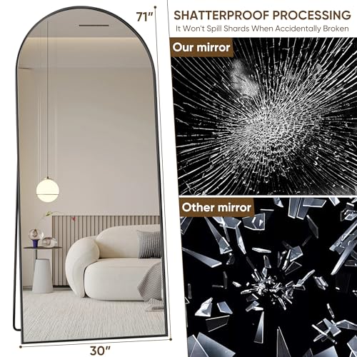 Suidia Arched Full Length Mirror, 71"x32" Floor Mirror Freestanding, Floor Standing Full Body Mirror with Stand for Bedroom, Hanging Mounted for Living Room Cloakroom, Black