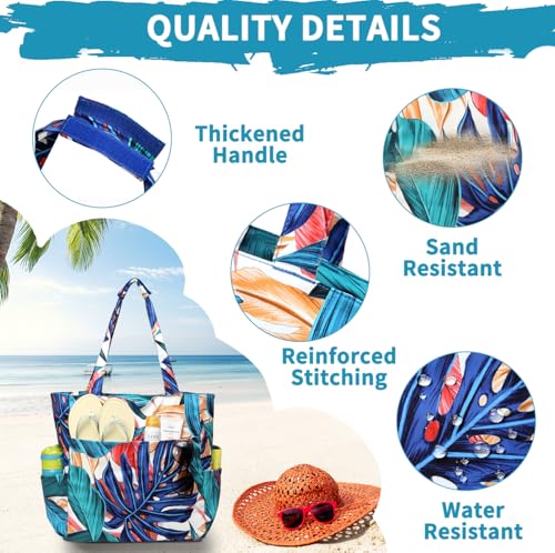 Image of Kasqo Beach Tote Bag for Women, 22L Waterproof Sandproof Medium Packable Travel Bag with Zipper for Pool Gym Shopping