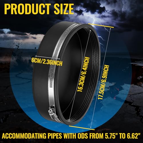 Image of 3 Pack 6 Inch Flexible PVC Pipe Cap with Stainless Steel Clamps - Black Durable End Caps for Drainage, Wastewater & Vent Pipes, Above /below Ground Use