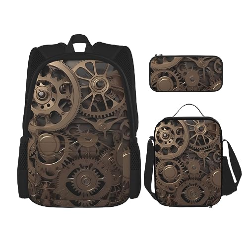 Sac à dos steampunk avec engrenages mécaniques OUSIKA et trousse à déjeuner noire