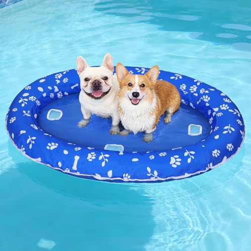 Anti-Tear Oxford Dog Pool Float - 54in Inflatable Dog Raft for Swimming Pool Lake, Stable Support Summer Doggies Toy with Water Flow Holes, Bone