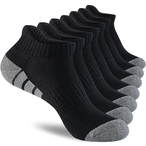 Monxiery 7 Pairs Mens 100% Cotton Cushioned Ankle Socks, Athletic Performance Running Moisture Wicking Breathable Low Cut Socks