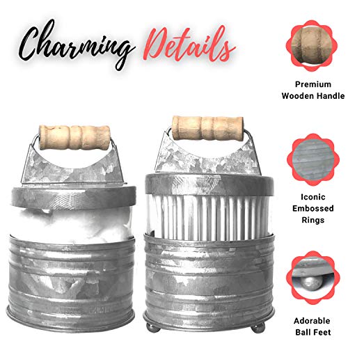 Autumn Alley Rustic Farmhouse Galvanized Bathroom Accessories Set (4 PCS) - Lotion Soap Dispenser, Toothbrush Holder, 2 Apothecary Jars (Qtip Holder) - Rustic Farmhouse Bathroom Decor