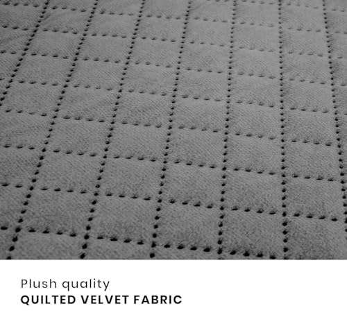 Image of L Shape 7 Seater Velvet Sectional Sofa Cover, Quilted with Fringe Detail, L-Shaped Couch Protector-Pack of 14 (Dark Grey)